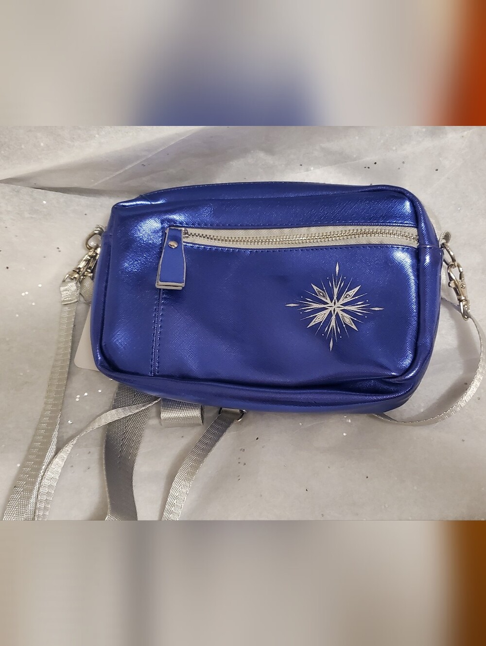 Disney Frozen Matallic Blue Snowflake 3-Way Belt Bag Crossbody Wristlet Bag